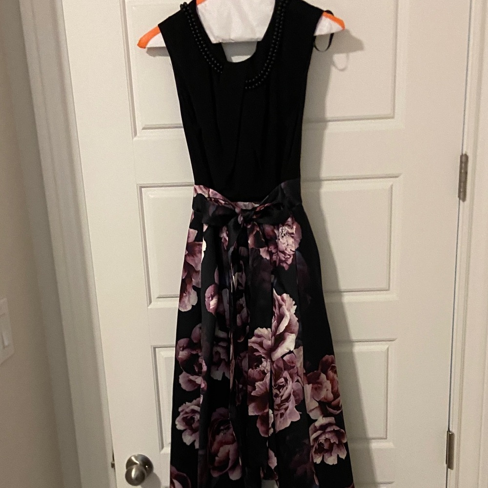 Elegant Black and Purple Floral Dress